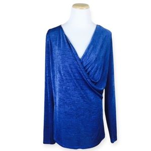 ROBBI & NIKKI Blue Silky Stretch Draped Long Sleeve Top SMALL Office Heathered